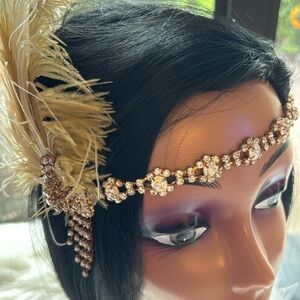 Womens 1920s Headband Flapper with gold hardware and crystals